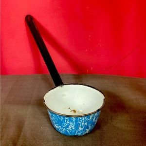 Antique French Country Blue and White Enamelware Sauce Ladle